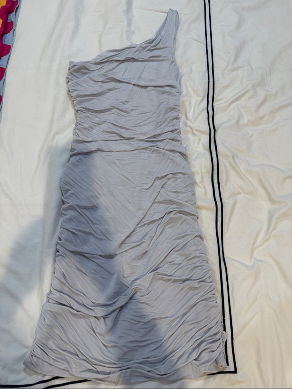 H&M One-Shoulder Ruched Light Gray Dress
